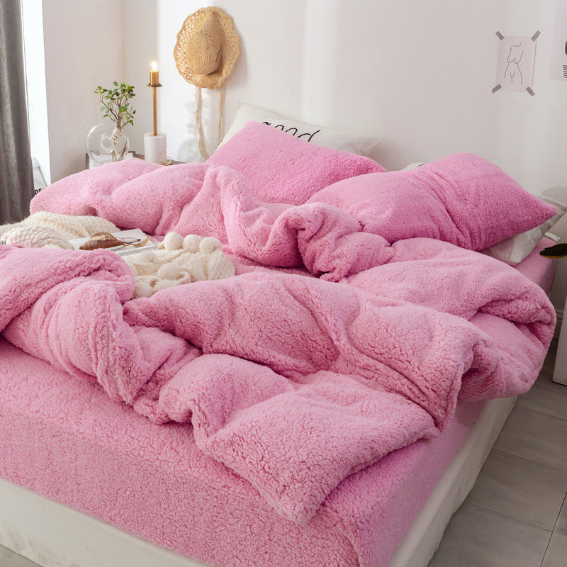 KTX-280211 Cozy Pink Coral Fleece 4-Piece Bedding Set for 1.2m to 1.8m Beds