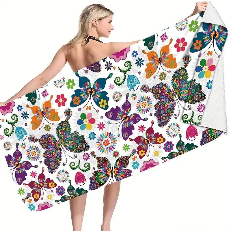 KTX-280467 Microfiber Beach Towel with Vibrant Prints - Soft and Quick-Drying Bath Towel