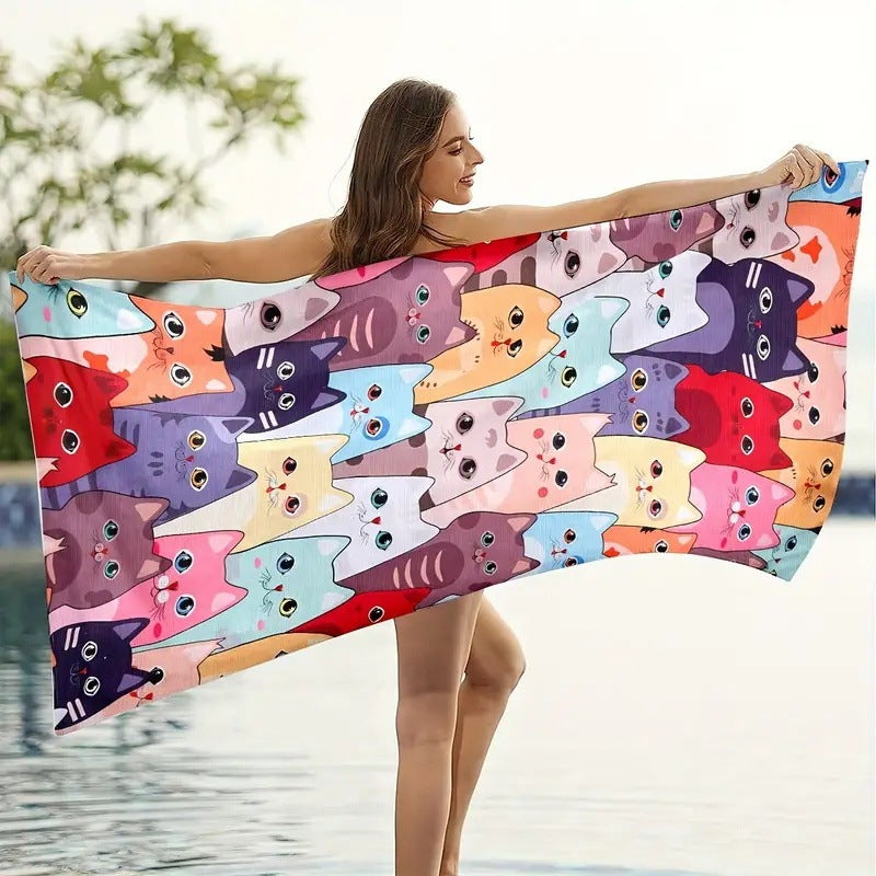 KTX-280467 Microfiber Beach Towel with Vibrant Prints - Soft and Quick-Drying Bath Towel