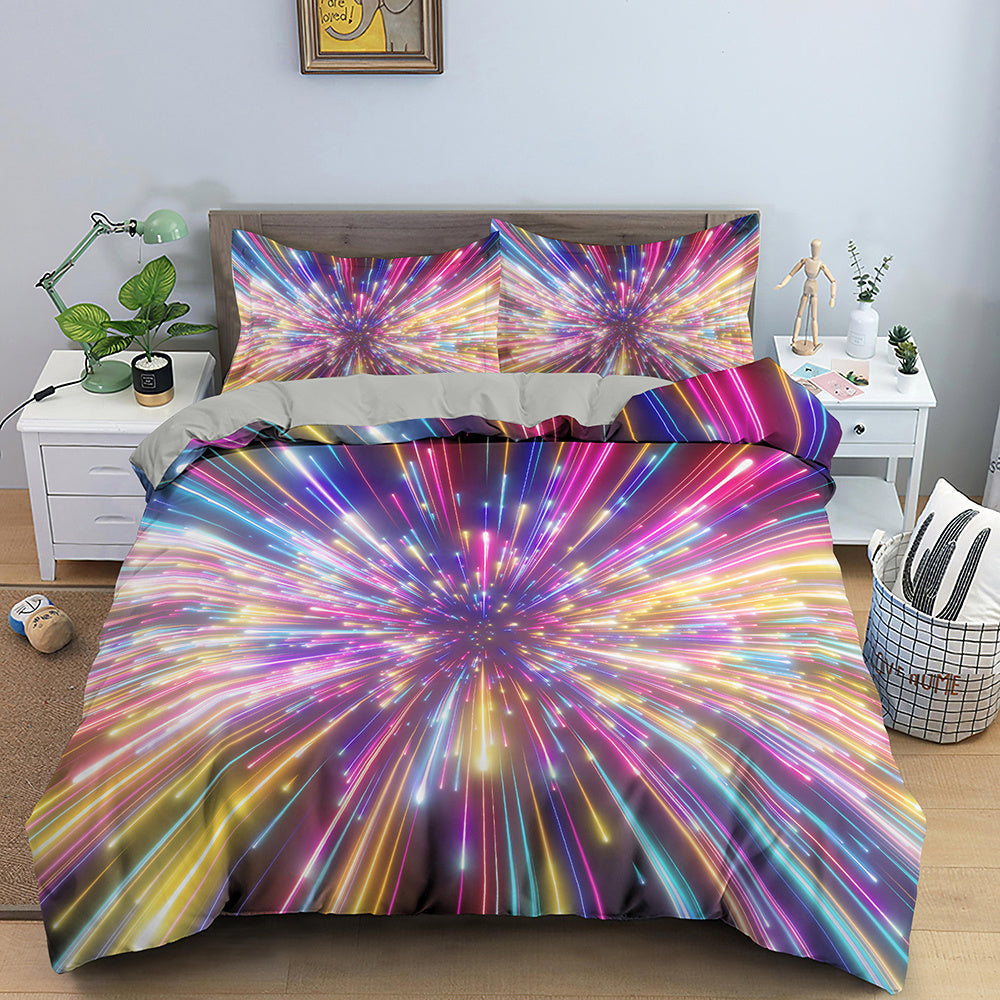 KTX-282515 3D Geometric Print Bedding Set - Quilt Cover, Bedspread & Pillowcase, EU King Size 220x240 cm