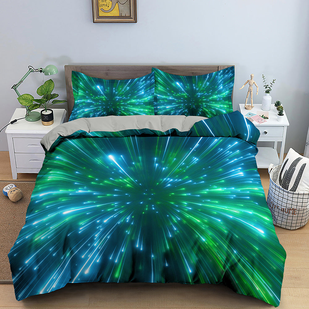 KTX-282515 3D Geometric Print Bedding Set - Quilt Cover, Bedspread & Pillowcase, EU King Size 220x240 cm
