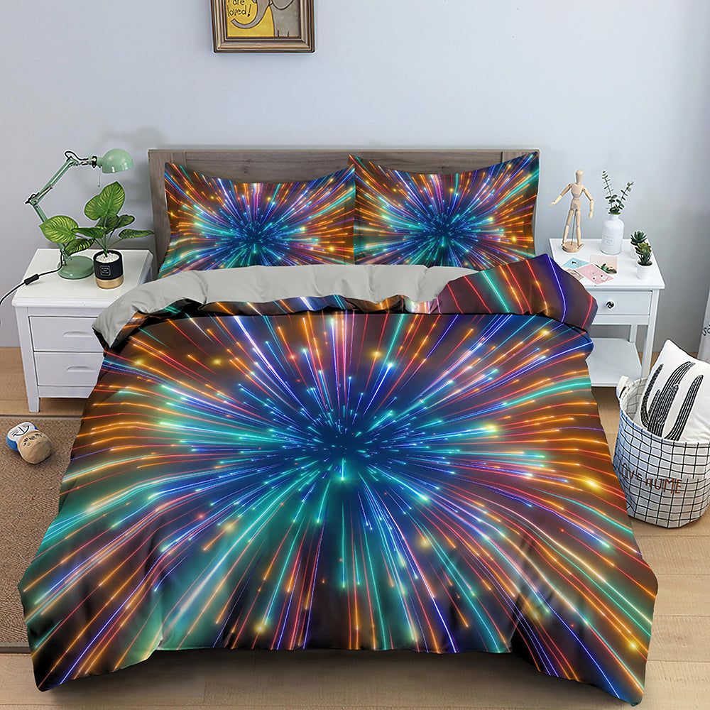 KTX-282515 3D Geometric Print Bedding Set - Quilt Cover, Bedspread & Pillowcase, EU King Size 220x240 cm