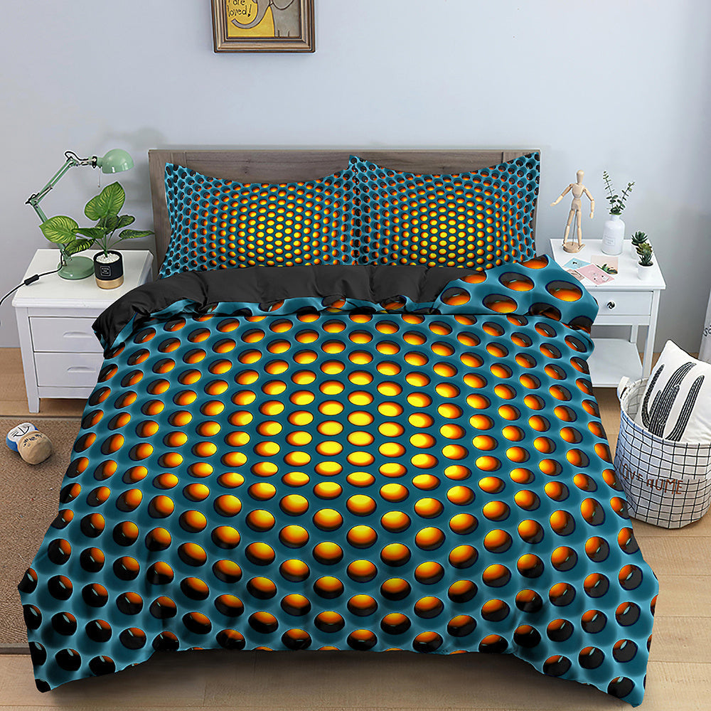 KTX-282515 3D Geometric Print Bedding Set - Quilt Cover, Bedspread & Pillowcase, EU King Size 220x240 cm