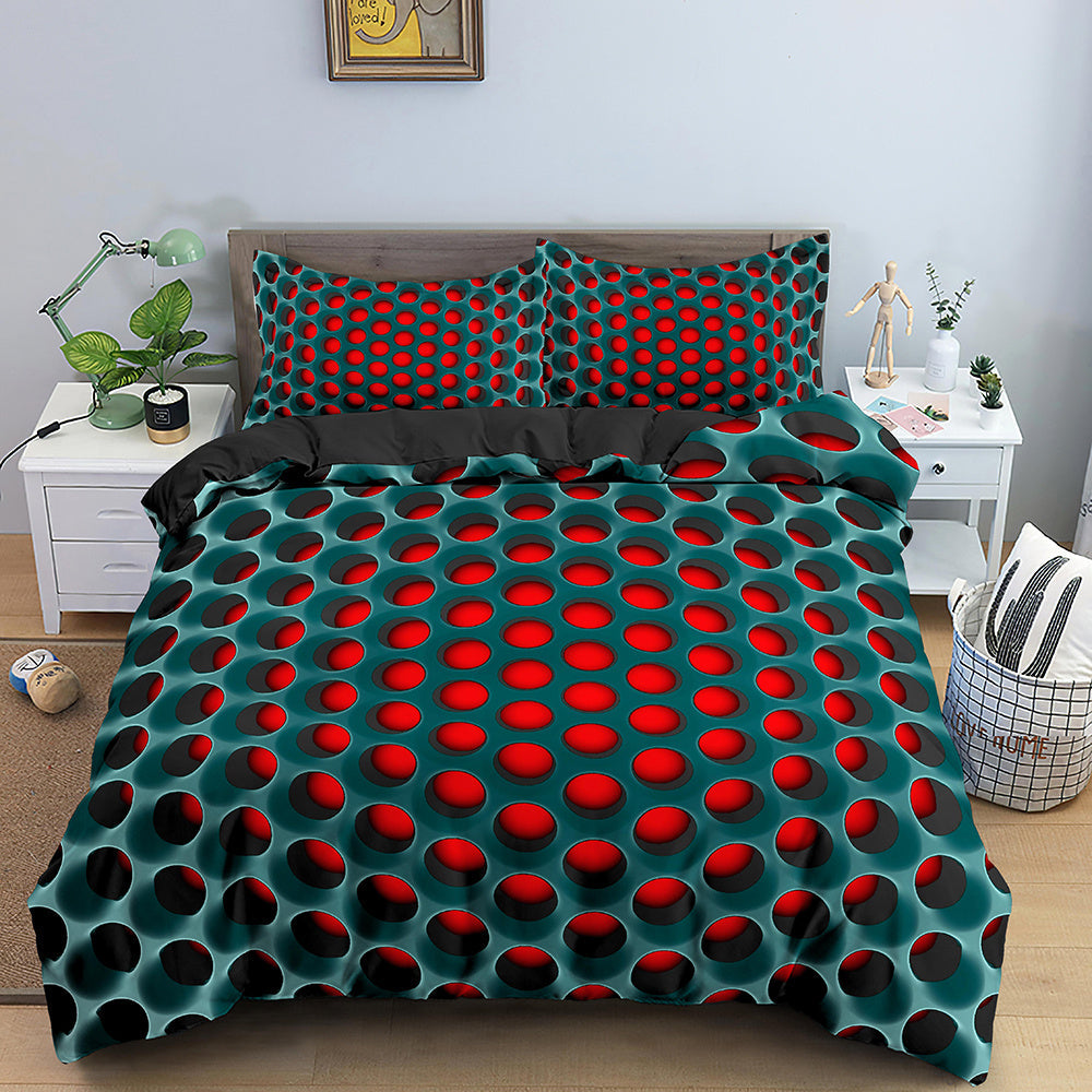 KTX-282515 3D Geometric Print Bedding Set - Quilt Cover, Bedspread & Pillowcase, EU King Size 220x240 cm