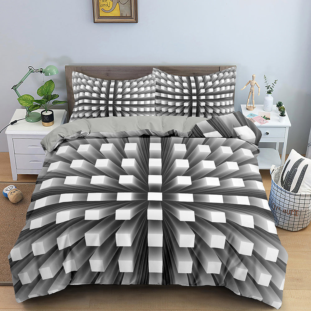 KTX-282515 3D Geometric Print Bedding Set - Quilt Cover, Bedspread & Pillowcase, EU King Size 220x240 cm