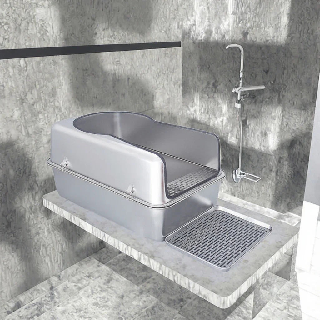 KTX-282643 Spacious Stainless Steel Cat Litter Box with 20L Inner Capacity and Easy-Clean Design