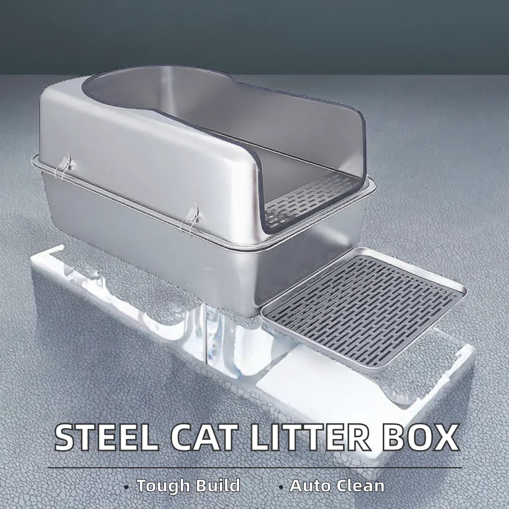 KTX-282643 Spacious Stainless Steel Cat Litter Box with 20L Inner Capacity and Easy-Clean Design