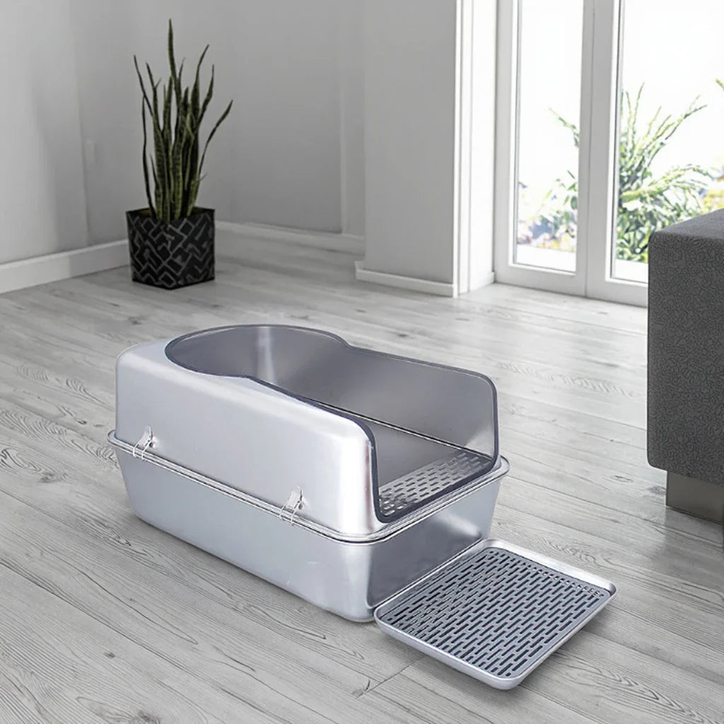 KTX-282643 Spacious Stainless Steel Cat Litter Box with 20L Inner Capacity and Easy-Clean Design