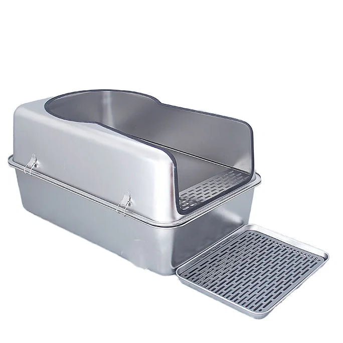 KTX-282643 Spacious Stainless Steel Cat Litter Box with 20L Inner Capacity and Easy-Clean Design