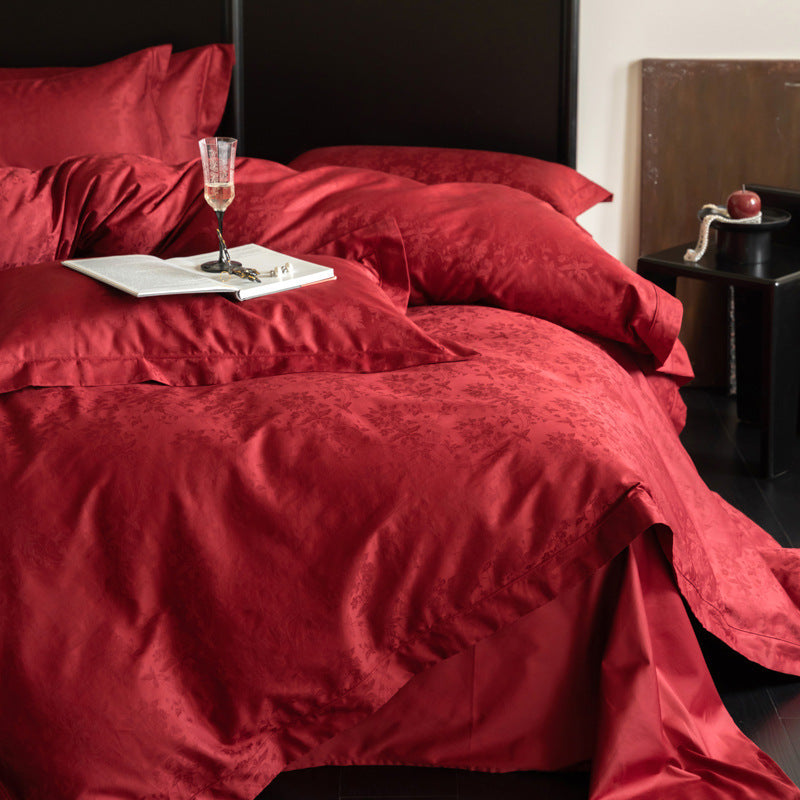 KTX-283155 Luxurious Cotton Jacquard Four-Piece Wedding Bedding Set with Floral Pattern