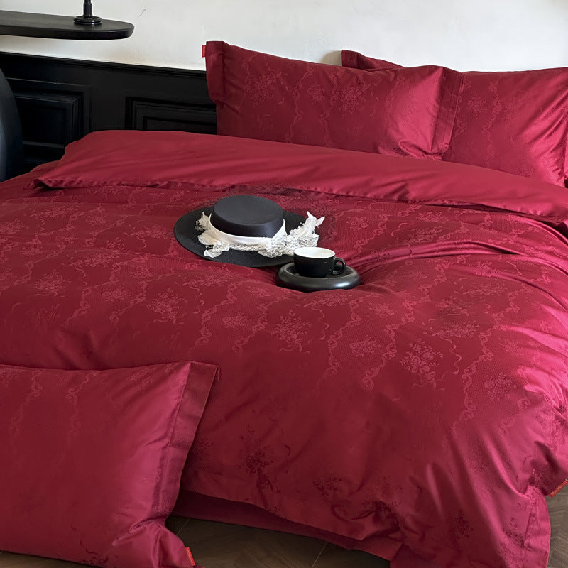 KTX-283155 Luxurious Cotton Jacquard Four-Piece Wedding Bedding Set with Floral Pattern