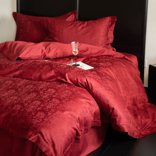 KTX-283155 Luxurious Cotton Jacquard Four-Piece Wedding Bedding Set with Floral Pattern