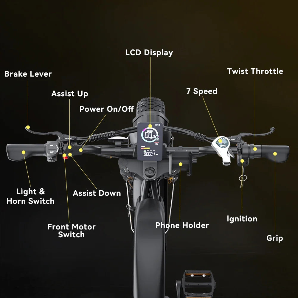 KTX-283283 2000W Dual Motor Electric Hybrid Fat Tire Bicycle with Long Range 100km and Dual Batteries
