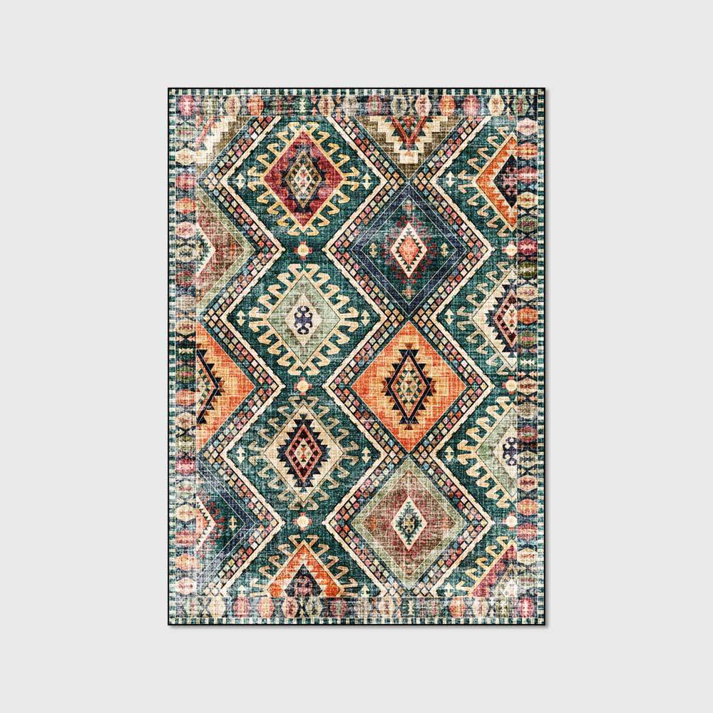 KTX-283283 Modern Geometric Green Rhombus Stitching Ethnic Style Area Carpet for Living Room and Home Use