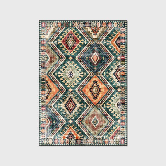 KTX-283283 Modern Geometric Green Rhombus Stitching Ethnic Style Area Carpet for Living Room and Home Use