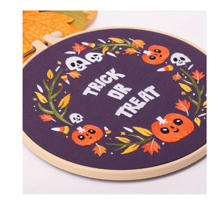 KTX-283347 Cartoon & Anime DIY Embroidery Material Kit for Christmas & Halloween, Cotton & Linen Canvas 30x30 with Bamboo Elastic