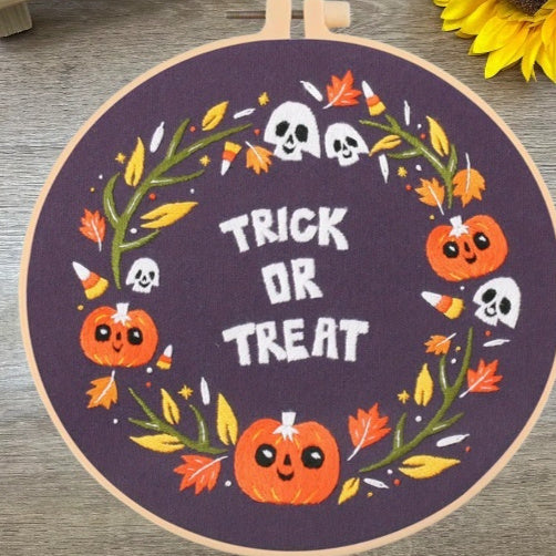 KTX-283347 Cartoon & Anime DIY Embroidery Material Kit for Christmas & Halloween, Cotton & Linen Canvas 30x30 with Bamboo Elastic