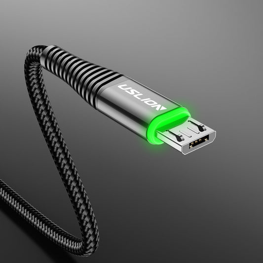 KTX-283411 LED Micro USB Charging Cable with 3A Fast Charge - Available in Multiple Lengths and Colors