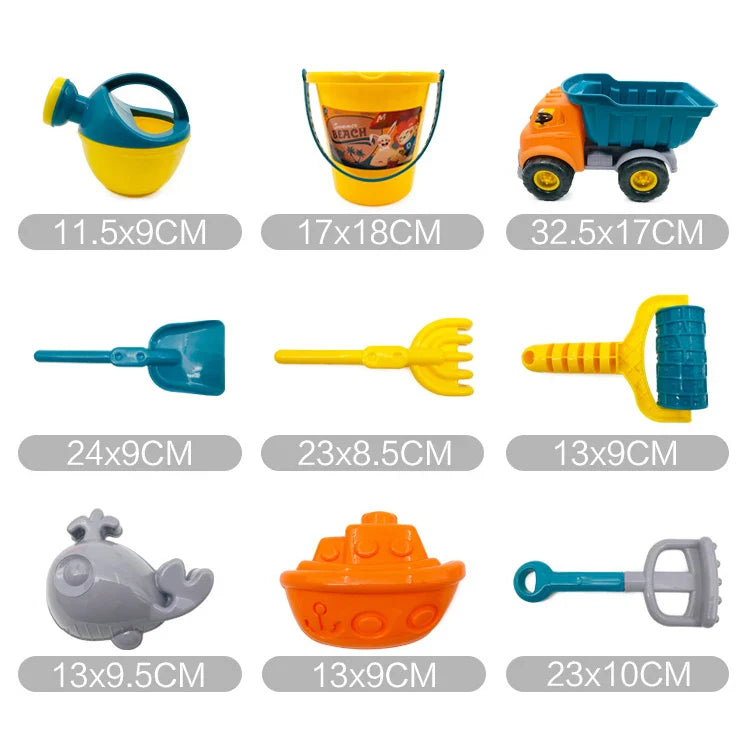 KTX-283603 Kids Beach Toy Set - 5-Piece Portable Sand Moulds with Bucket and Shovel for Outdoor Play