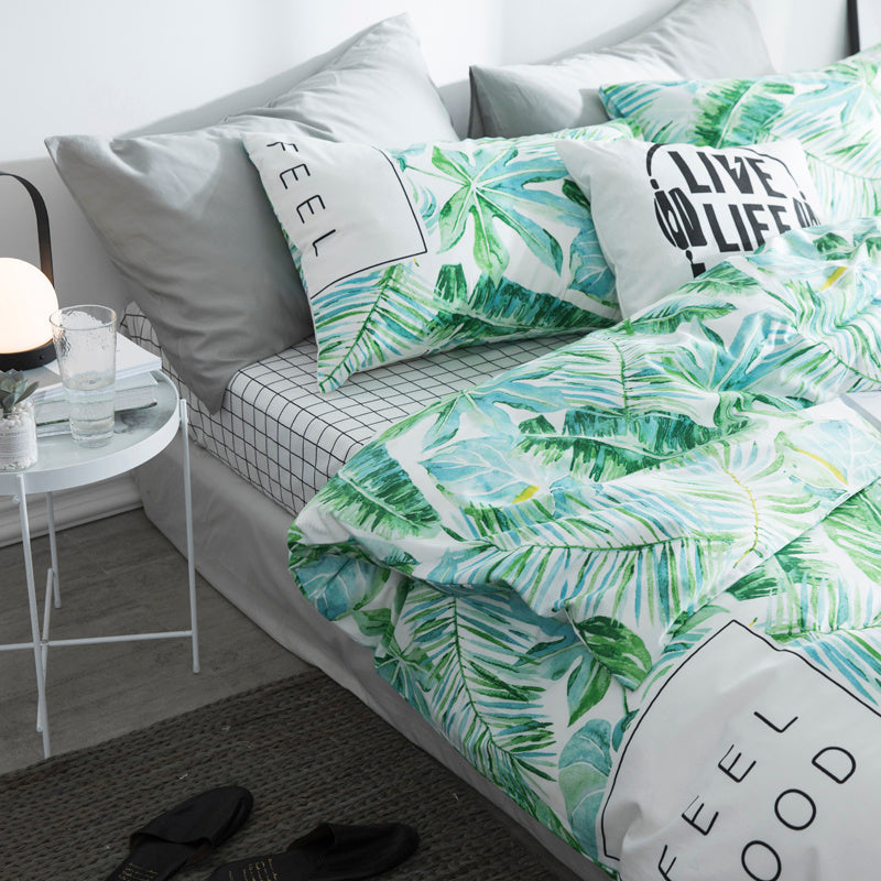 KTX-284819 Four-Piece Cotton Plant and Flower Quilt Cover Set