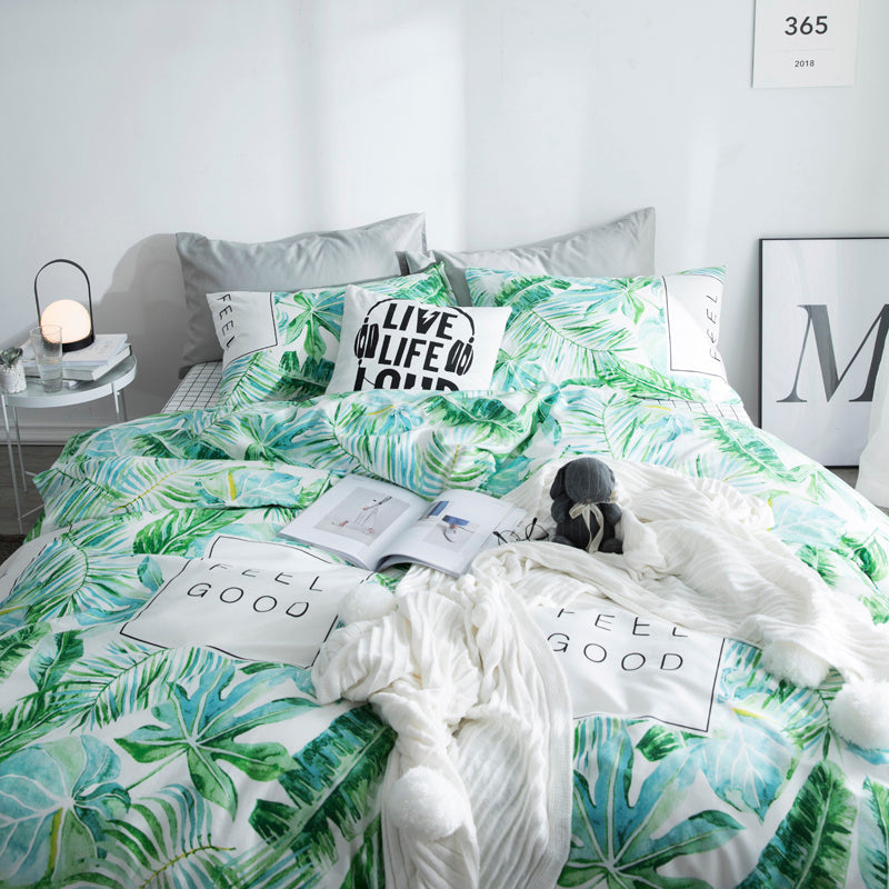 KTX-284819 Four-Piece Cotton Plant and Flower Quilt Cover Set