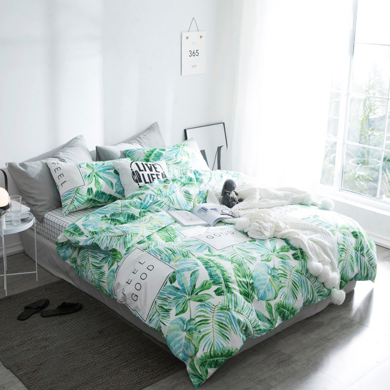 KTX-284819 Four-Piece Cotton Plant and Flower Quilt Cover Set