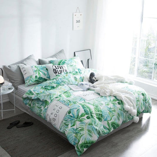 KTX-284819 Four-Piece Cotton Plant and Flower Quilt Cover Set