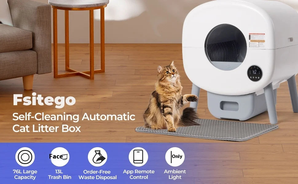 KTX-284947 Automatic Self-Cleaning Cat Litter Box with Smart Odor Control and Low Noise Design, Durable Plastic, 76L Capacity