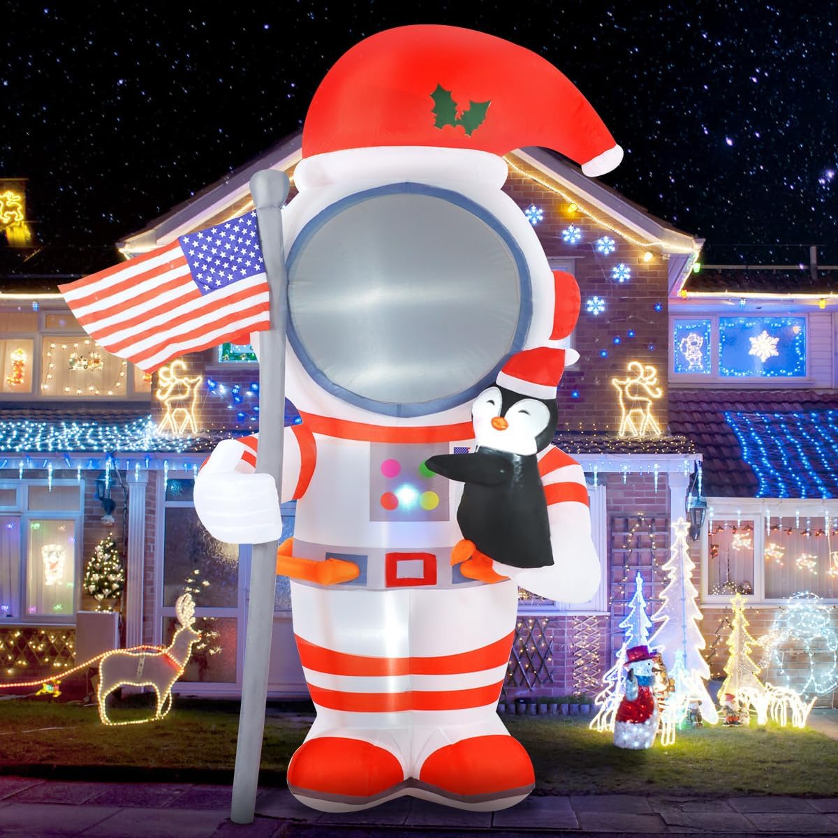 KTX-285843 8ft Inflatable Spaceman with Penguin for Holiday Outdoor Decoration
