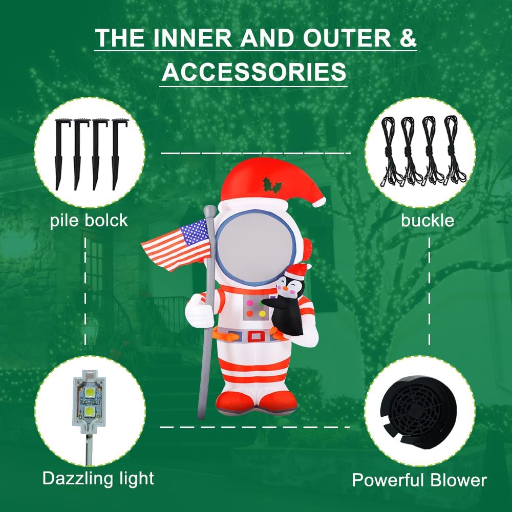 KTX-285843 8ft Inflatable Spaceman with Penguin for Holiday Outdoor Decoration