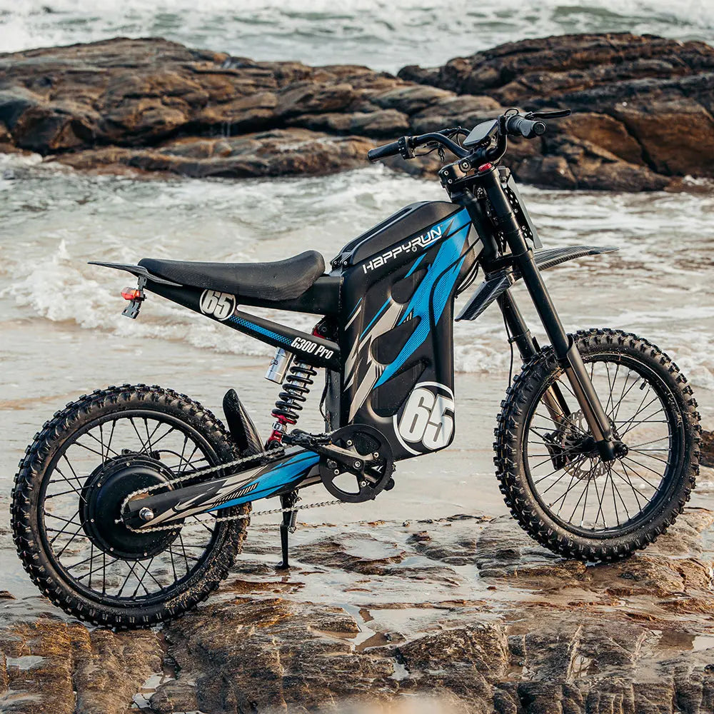 KTX-287507 HappyRun Tank G300 Pro Blue 6500W Electric Dirt Bike - Off-Road Mountain E-Bike with Fat Tires