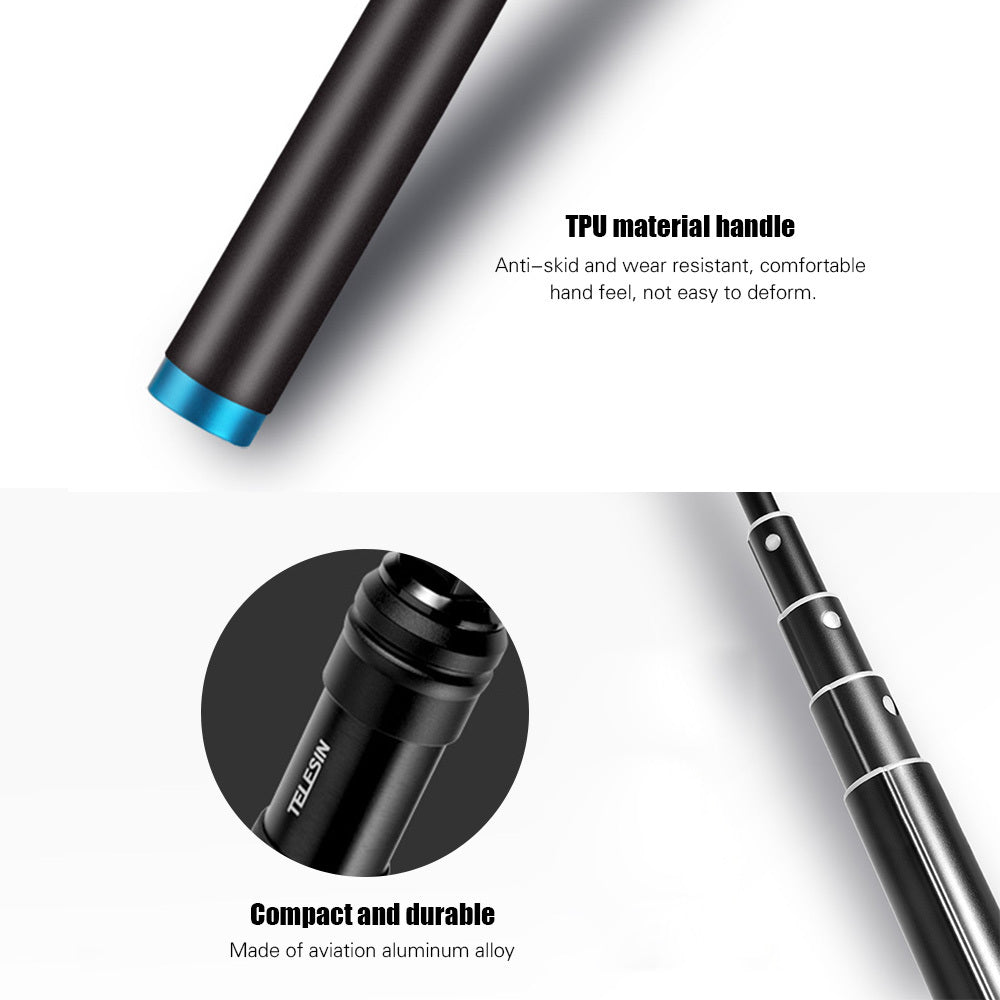 KTX-288019 Aluminum Alloy Tripod Selfie Stick for iPhone and Action Cameras, Adjustable Height 28cm to 90cm, Includes Phone Holder and Mount Adapter