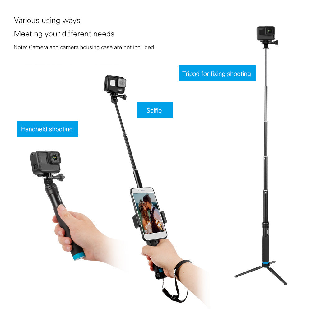 KTX-288019 Aluminum Alloy Tripod Selfie Stick for iPhone and Action Cameras, Adjustable Height 28cm to 90cm, Includes Phone Holder and Mount Adapter