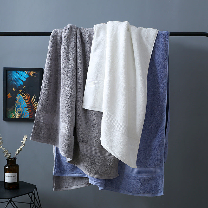 KTX-288531 Thick Long-Staple Cotton Bath Towel - Soft, Absorbent, 80x160cm in White, Blue, and Dark Gray