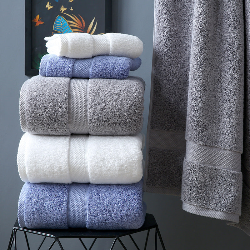 KTX-288531 Thick Long-Staple Cotton Bath Towel - Soft, Absorbent, 80x160cm in White, Blue, and Dark Gray