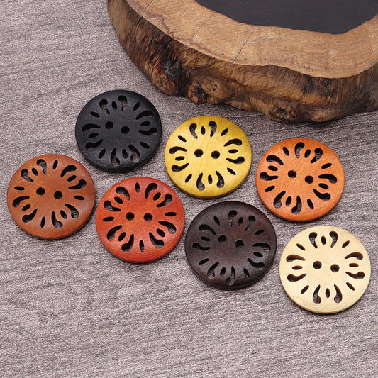 KTX-288787 Natural Wood Dyed Eye Buttons Set for Cardigans and Coats - 20 Pieces