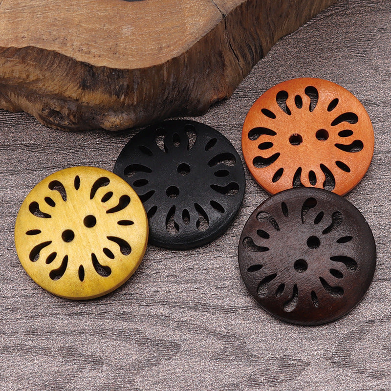 KTX-288787 Natural Wood Dyed Eye Buttons Set for Cardigans and Coats - 20 Pieces