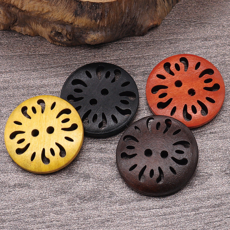 KTX-288787 Natural Wood Dyed Eye Buttons Set for Cardigans and Coats - 20 Pieces