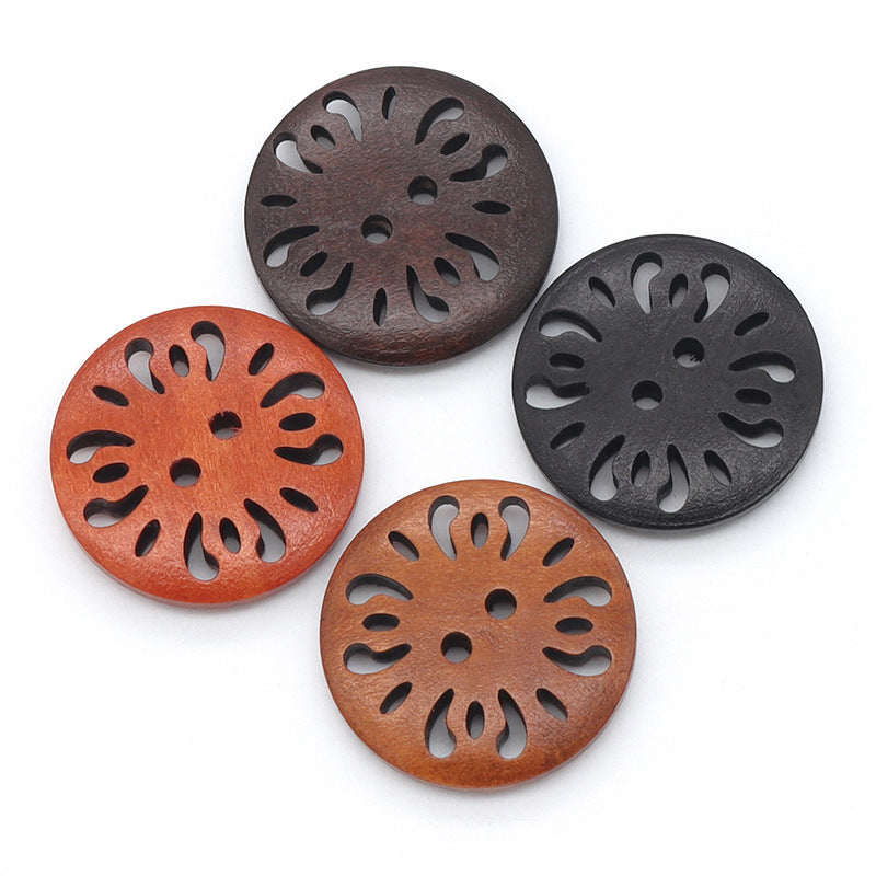 KTX-288787 Natural Wood Dyed Eye Buttons Set for Cardigans and Coats - 20 Pieces