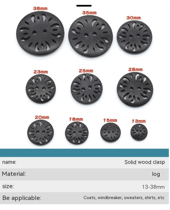 KTX-288787 Natural Wood Dyed Eye Buttons Set for Cardigans and Coats - 20 Pieces