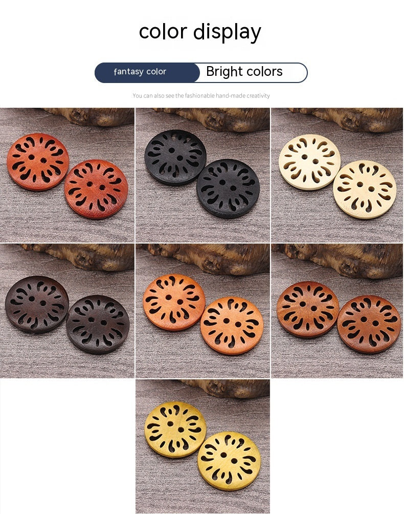 KTX-288787 Natural Wood Dyed Eye Buttons Set for Cardigans and Coats - 20 Pieces