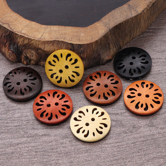 KTX-288787 Natural Wood Dyed Eye Buttons Set for Cardigans and Coats - 20 Pieces