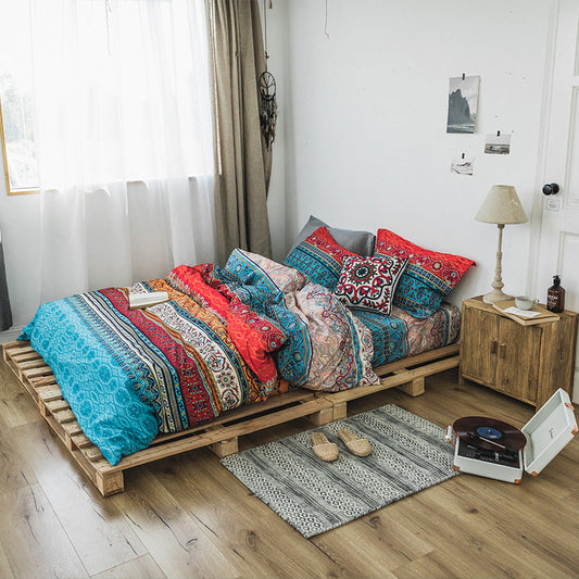 KTX-290259 Four-Piece Cotton Brushed Ethnic Style Bedding Set in Flower Design