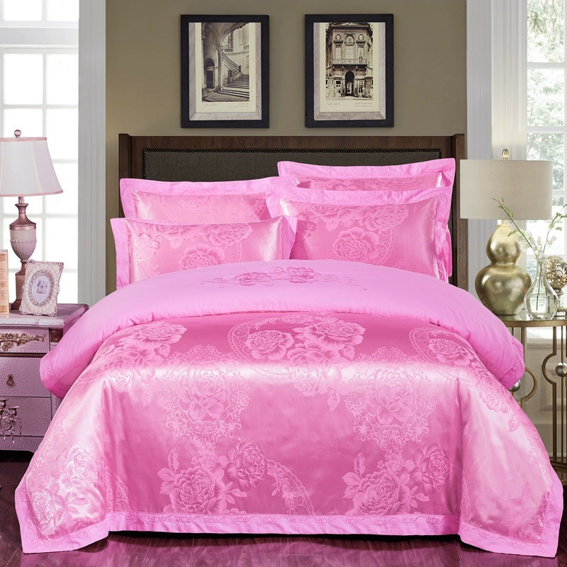 KTX-290579 Cotton Jacquard Bedding Set with Artistic Floral Patterns - 4 Pieces for 1.8m Beds