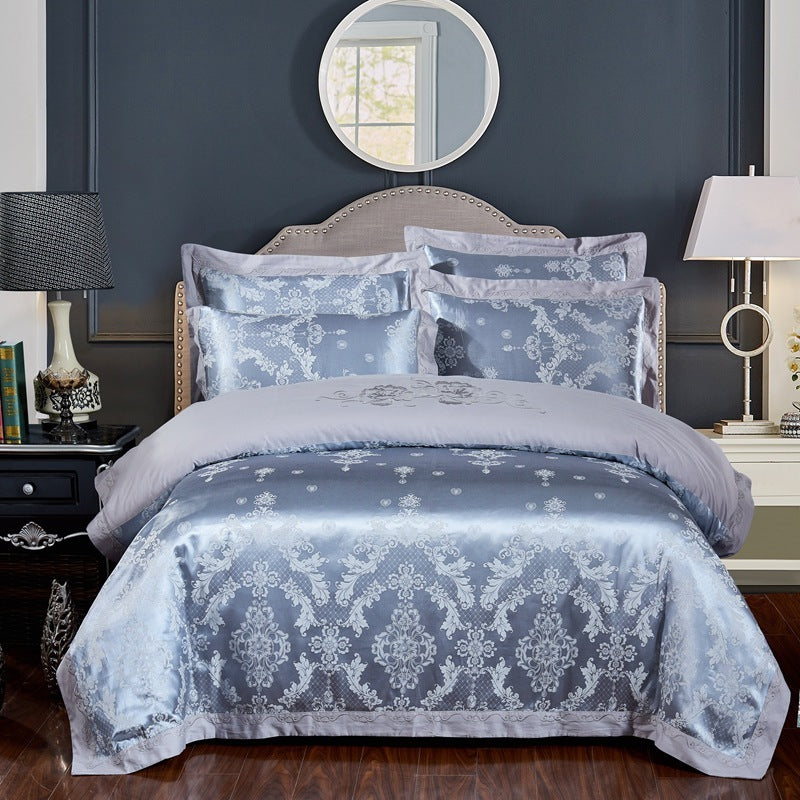 KTX-290579 Cotton Jacquard Bedding Set with Artistic Floral Patterns - 4 Pieces for 1.8m Beds