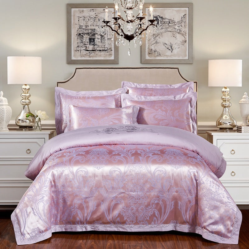 KTX-290579 Cotton Jacquard Bedding Set with Artistic Floral Patterns - 4 Pieces for 1.8m Beds