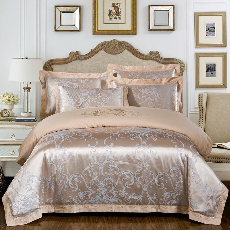 KTX-290579 Cotton Jacquard Bedding Set with Artistic Floral Patterns - 4 Pieces for 1.8m Beds
