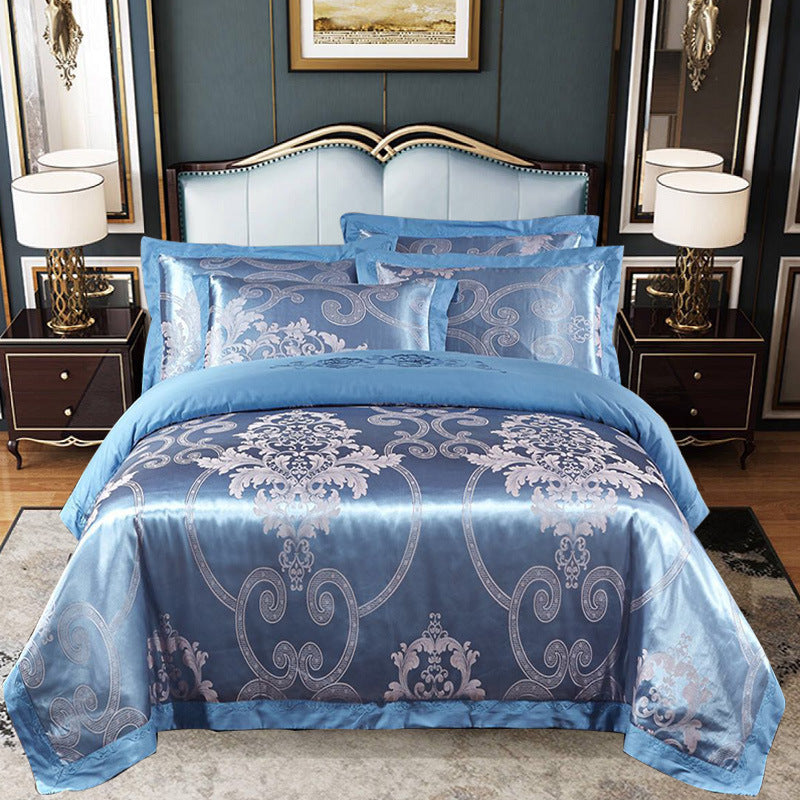 KTX-290579 Cotton Jacquard Bedding Set with Artistic Floral Patterns - 4 Pieces for 1.8m Beds