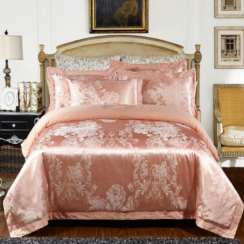 KTX-290579 Cotton Jacquard Bedding Set with Artistic Floral Patterns - 4 Pieces for 1.8m Beds