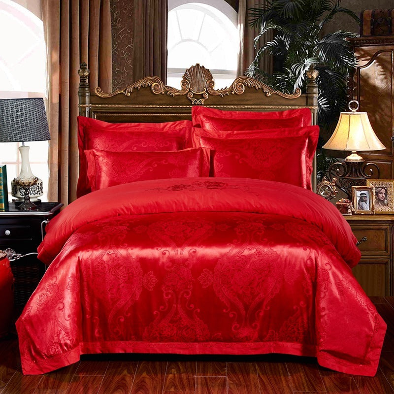 KTX-290579 Cotton Jacquard Bedding Set with Artistic Floral Patterns - 4 Pieces for 1.8m Beds